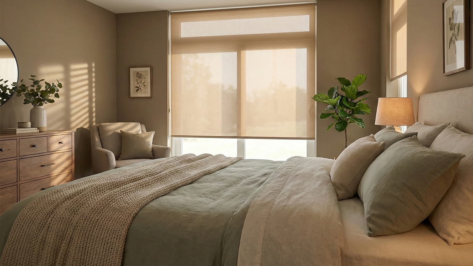 Elegant Roller Shades in a Bedroom