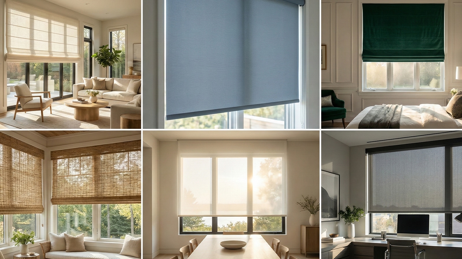Collection of different kinds of window shades