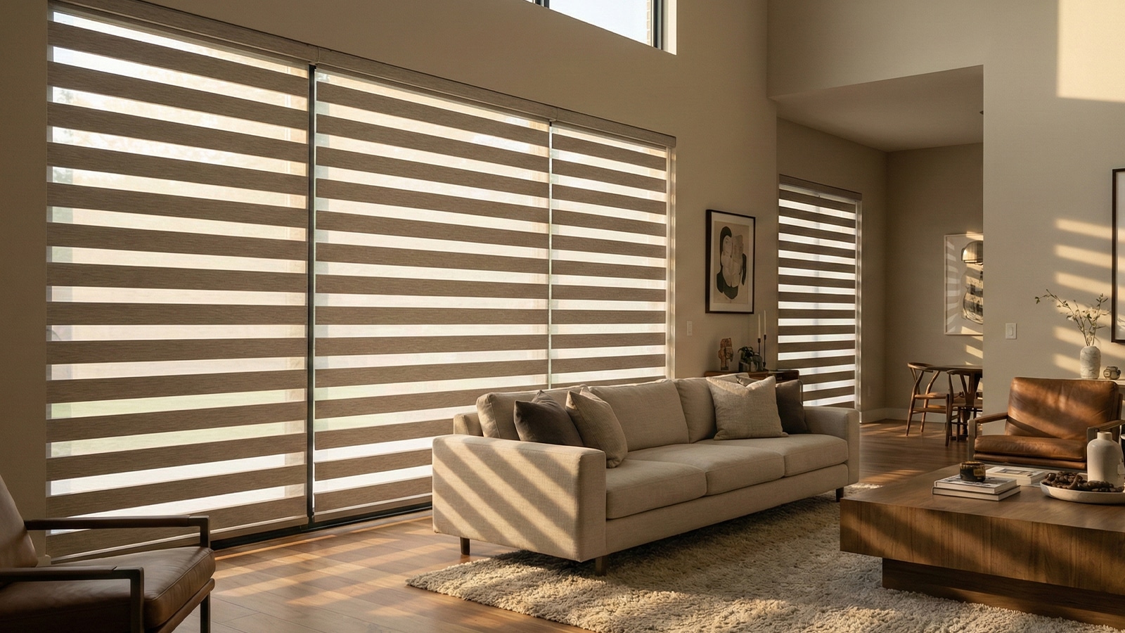 Zebra shades in a house in Cypress Texas